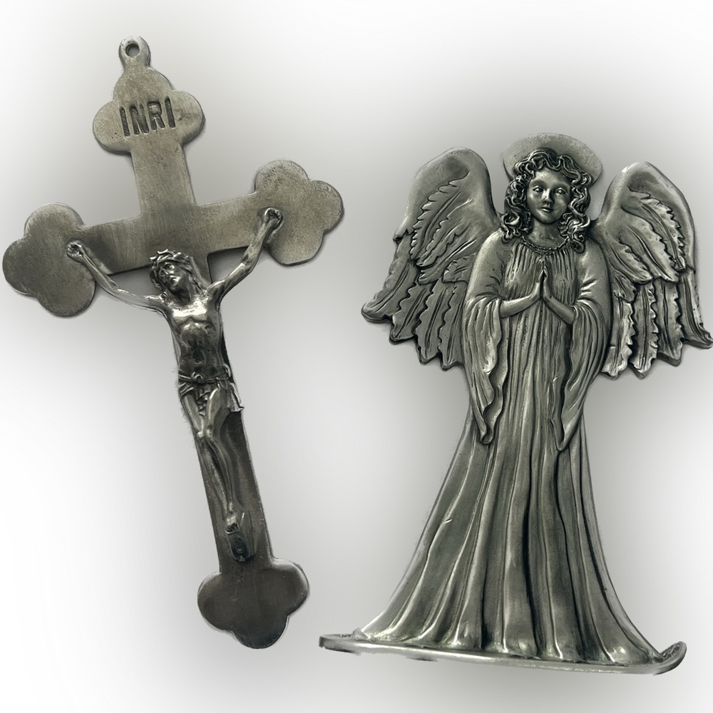 Seagull Pewter Angel and Pewter Crucifix